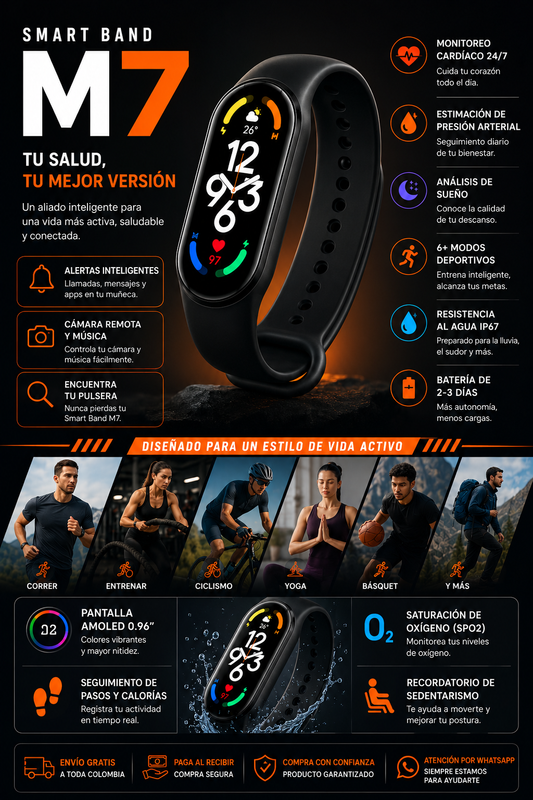 ⌚ SMART BAND M7 · Tu Salud en tu Muñeca | Monitoreo Cardíaco y Presión Arterial