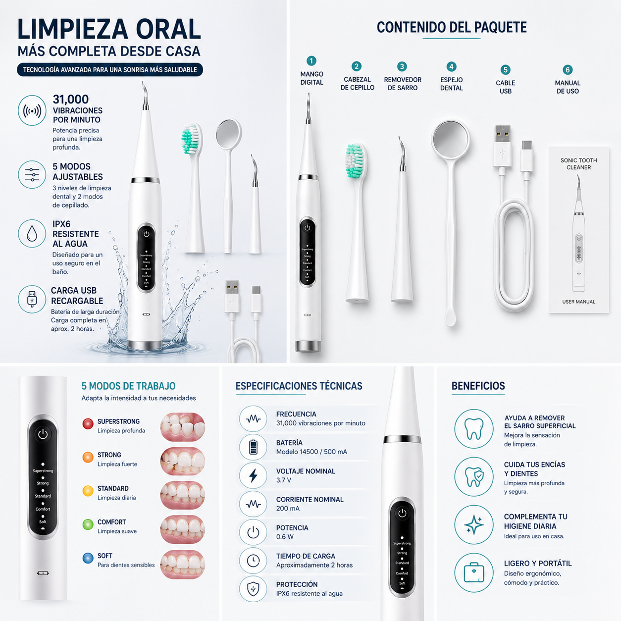 DentalClean Pro™ | Cepillo Dental Inteligente Removedor de Sarro 4 en 1