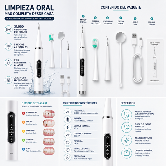 DentalClean Pro™ | Cepillo Dental Inteligente Removedor de Sarro 4 en 1