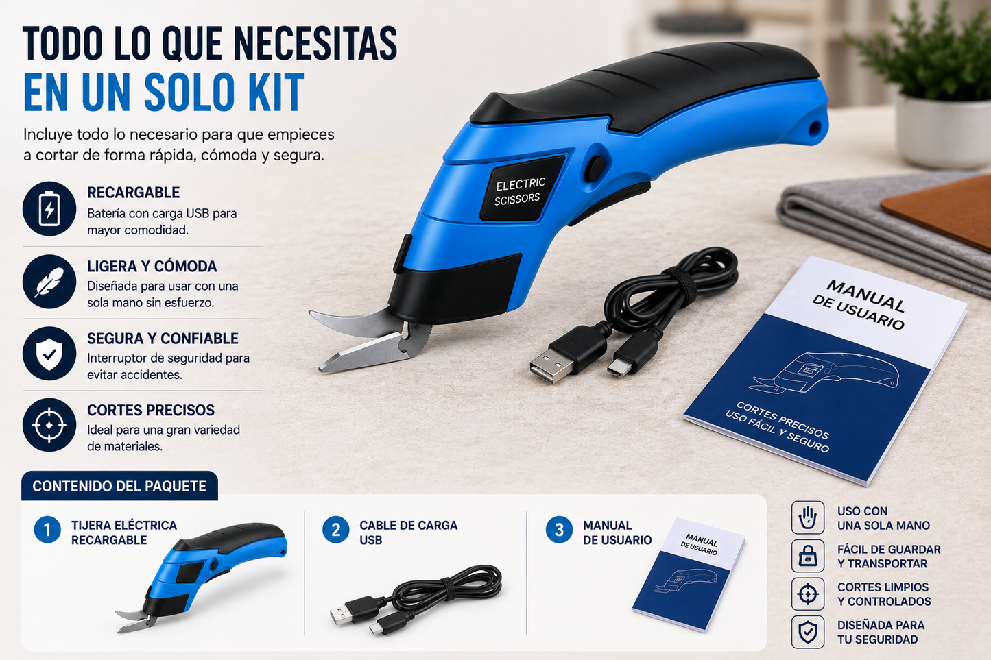 Tijera Electrica Recargable + Repuesto - SwiftCut™