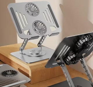 Soporte Cooler Ajustable para Laptop con Ventilación Dual y Base 360°